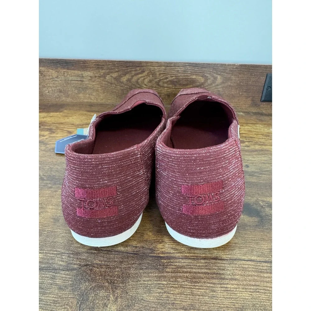 TOMS Alpargata Burgundy Glimmer Slip On Shoes Women 10 10016727 Burgundy Sparkle